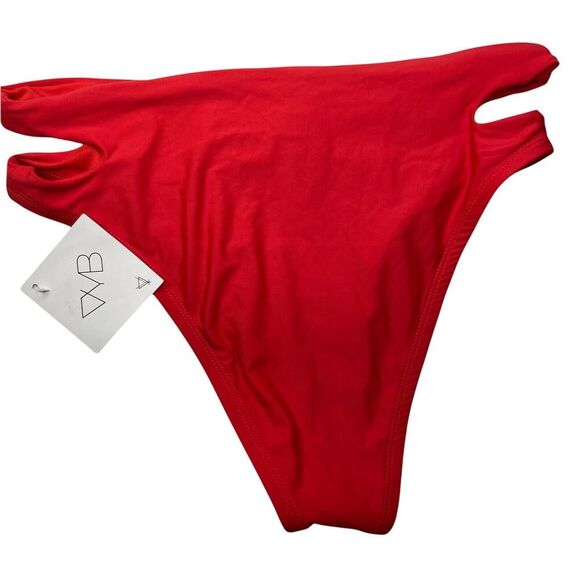 VYB Vicious Young Babes Side Slit High Waist High Leg Bikini Bottom Red Size M - Picture 2 of 6